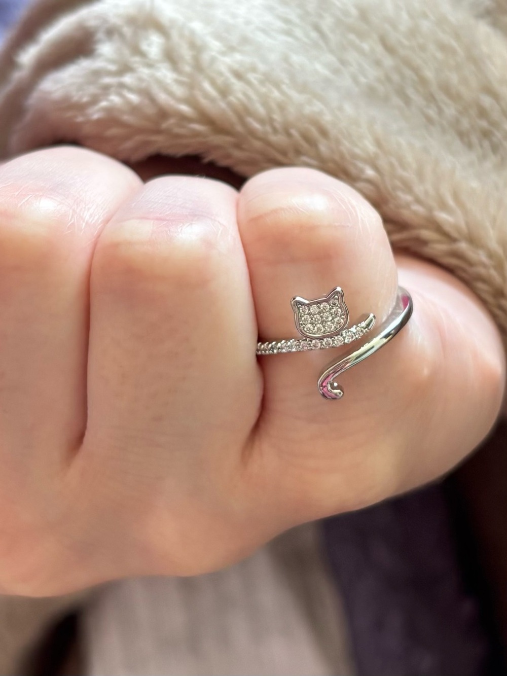 Silver Cat Wrap Ring with Pavé Accents - Picture 2 of 4